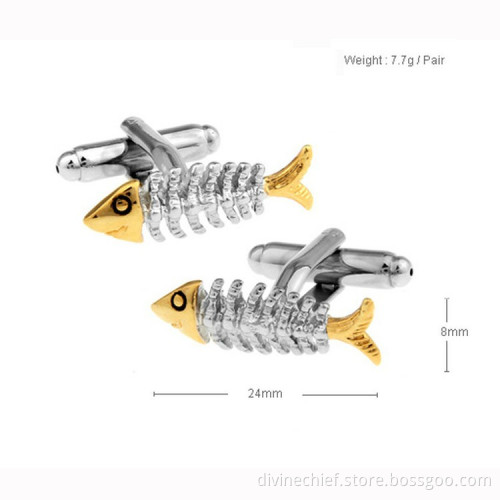High Quality Silver & Golden Plated Fish Shape Mens Metal Cufflinks For Shirts
